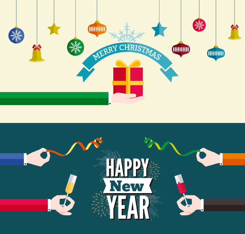 Creative Christmas and New Year banner vector material
