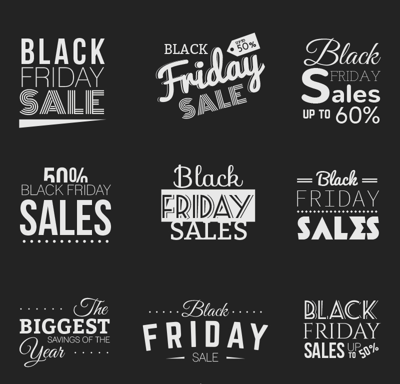 9 Black Friday promotional WordArt vector material