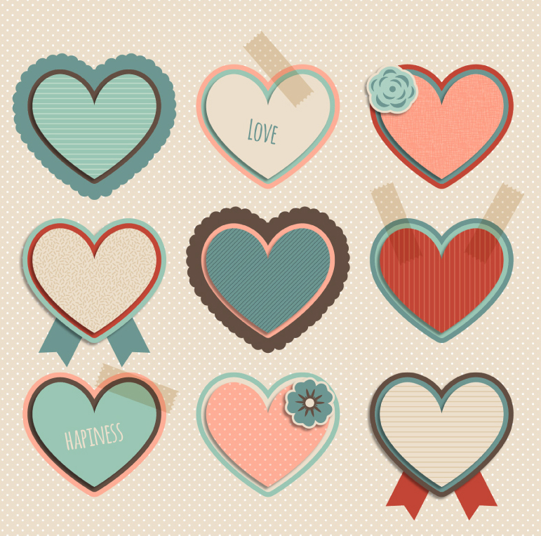 9 retro love label vector material

