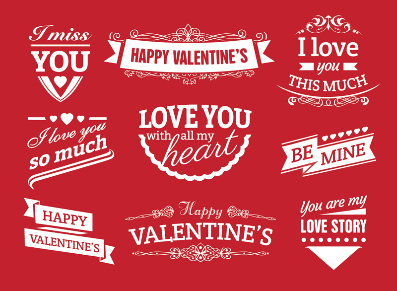 9 Valentine WordArt tag vector material