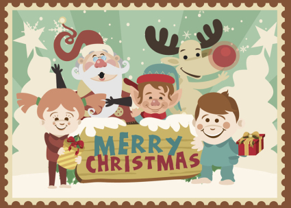 Cartoon Santa Claus and children vector material
