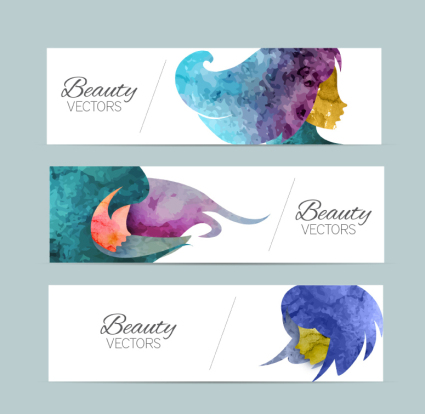 3 Photos banner vector watercolor woman
