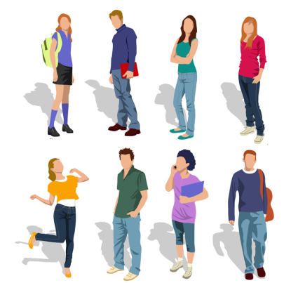 8 teenagers design vector material