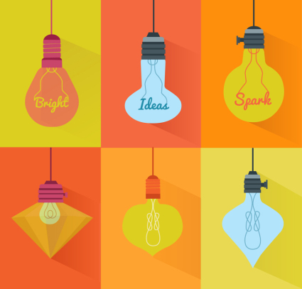 6 colored bulb design vector material