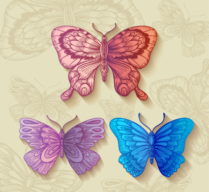 3 retro color pattern vector material Butterfly
