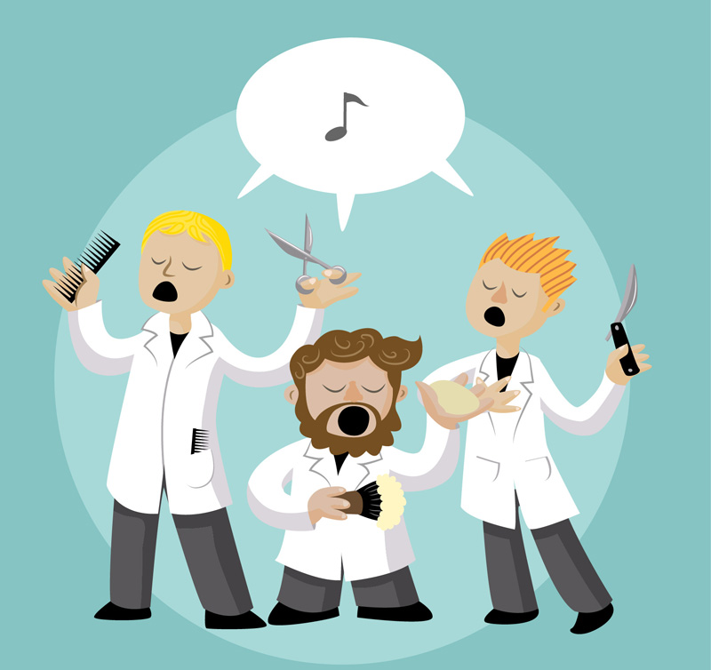 3 singing barber cartoon vector material