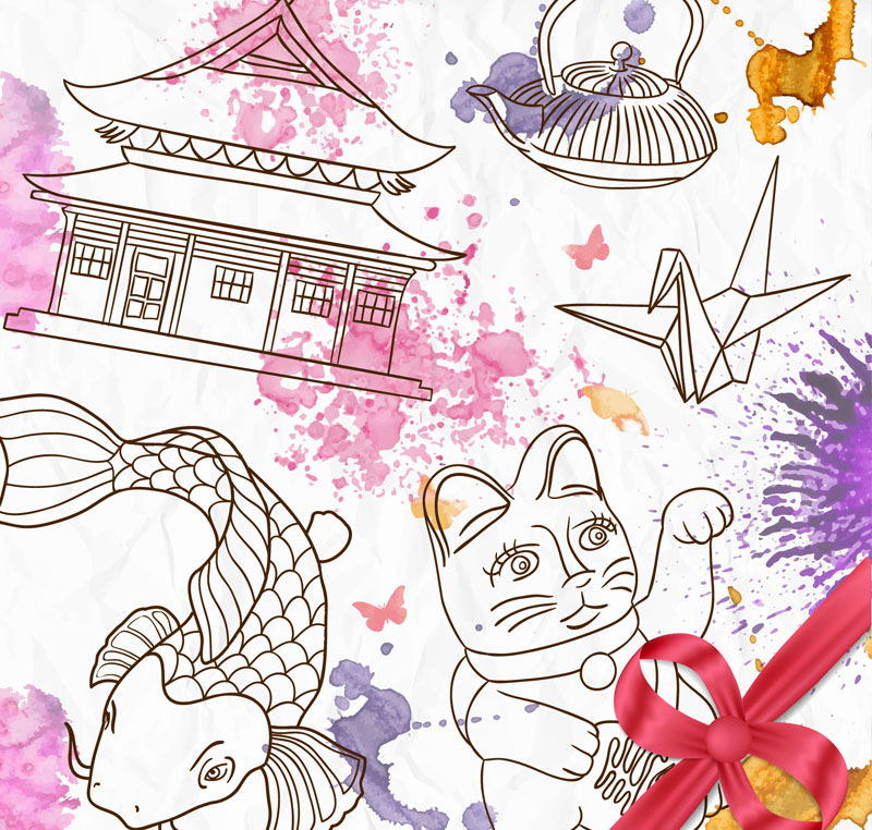 Japanese painting elements illustrator vector material