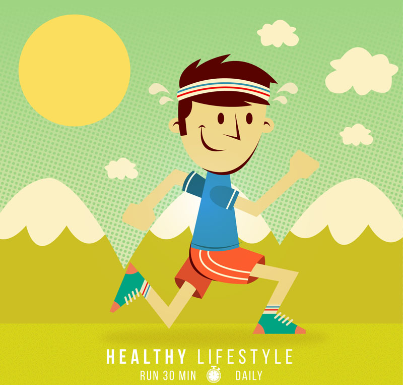 Cartoon man running fitness vector material