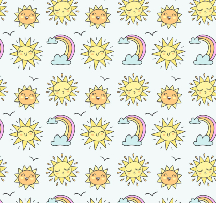 Sun and rainbow seamless background vector material