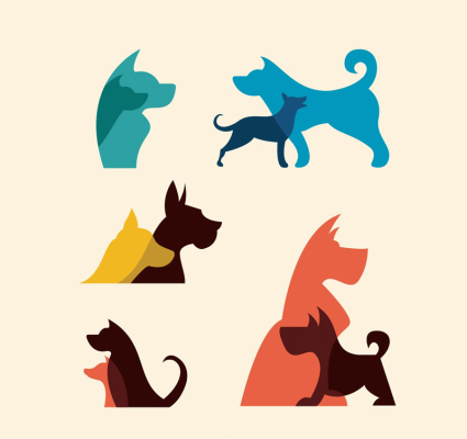5 color pet dog silhouettes vector