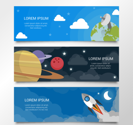 3 cartoon space element vector banner