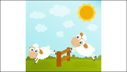 Cartoon sheep jumping vector material