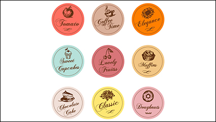 9 Round-painted food labels vector material