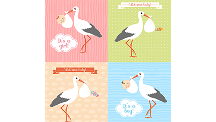 4 fresh SongZi crane card vector material