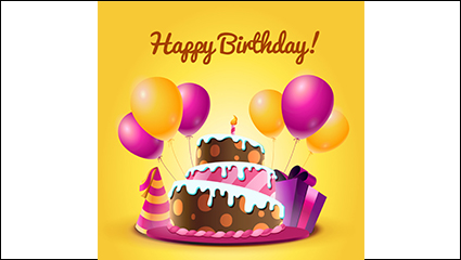 Cartoon birthday cake and balloons vector material