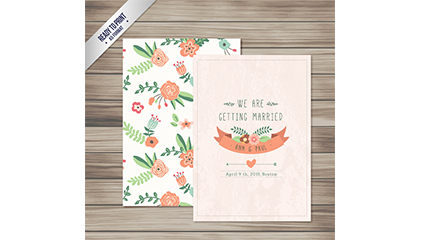 Cartoon flower wedding invitations vector