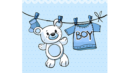 Blue clothesline and teddy bear vector