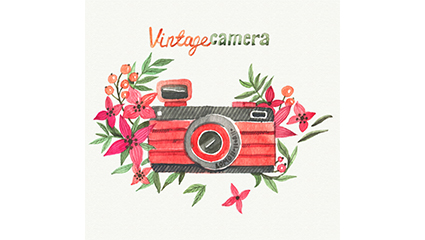 Watercolor flowers and cameras vector material