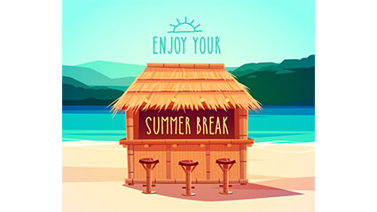 Summer beach cottages posters vector material