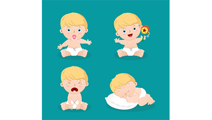 4 blond hair baby design vector material