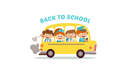 School bus cartoon children vector material