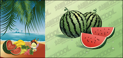The seaside feast of fruits vector material