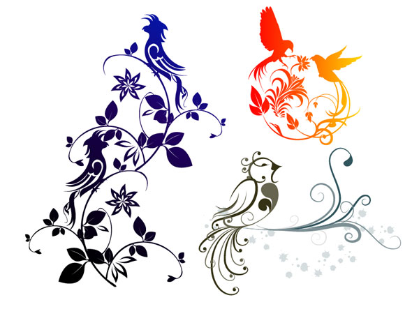 Combination of exquisite bird pattern vector