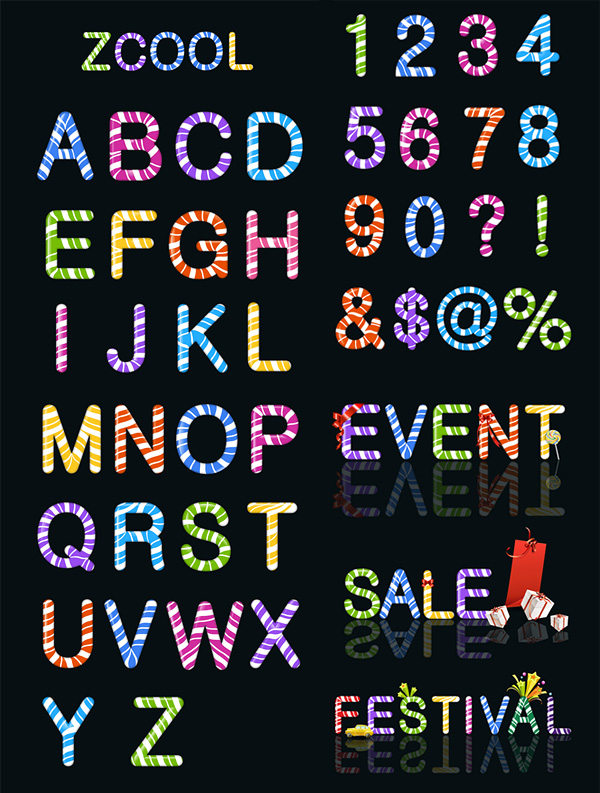 Candy colored letters and figures vector material&nbsp;