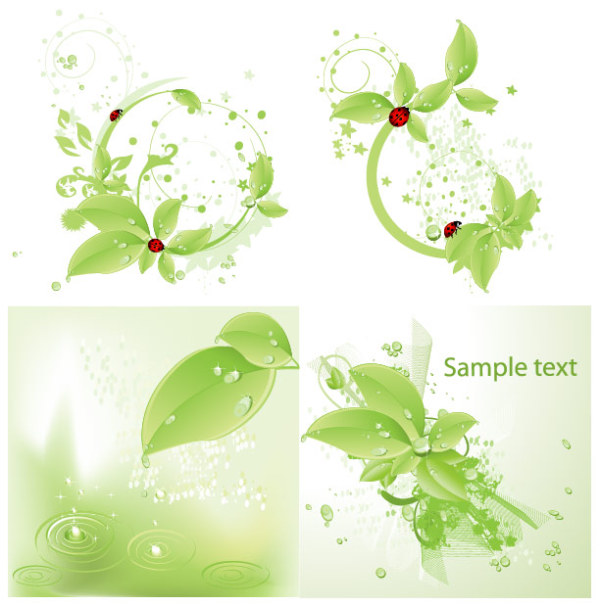 Vector ladybird green leaf material drops