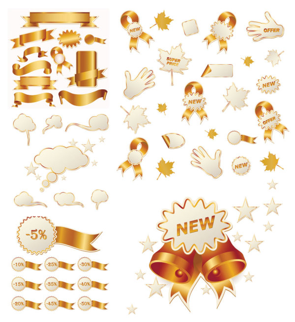 Gold ribbon and Christmas sales icon
