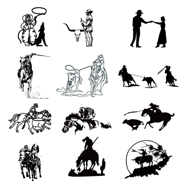 Black and white picture cowboy series 1-  vector material