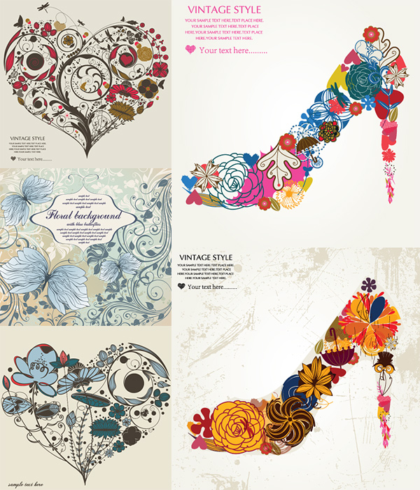 Pattern consisting of high heels and hearts vector material