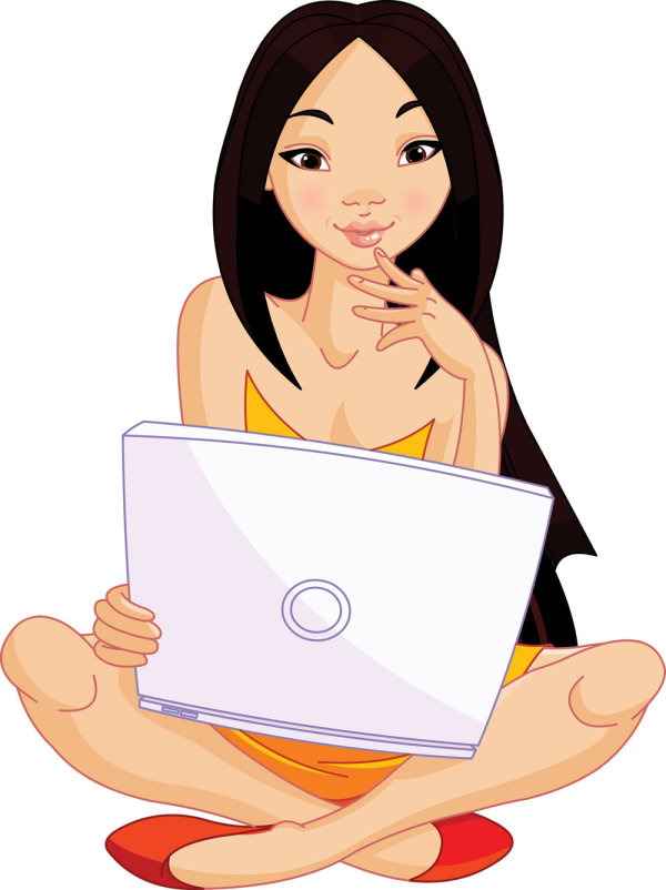 Girl and computer 03 - vector