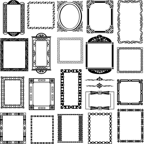 Black and white border corner patterns 01 - Vector