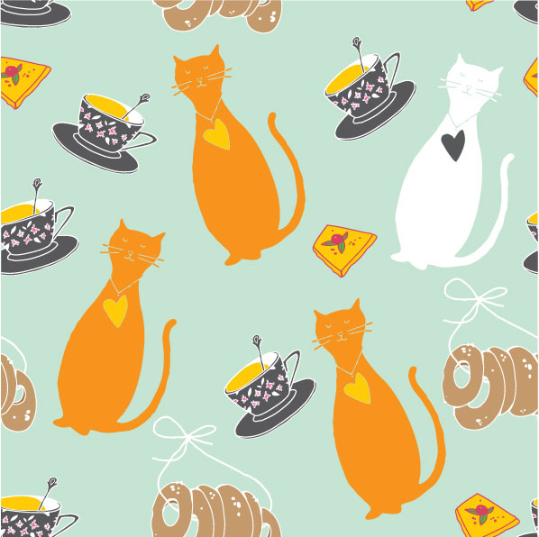 Cat cartoon background 04-- vector material