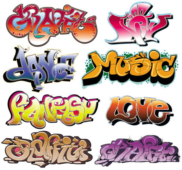 Graffiti fonts beautifully designed 02 - vector material