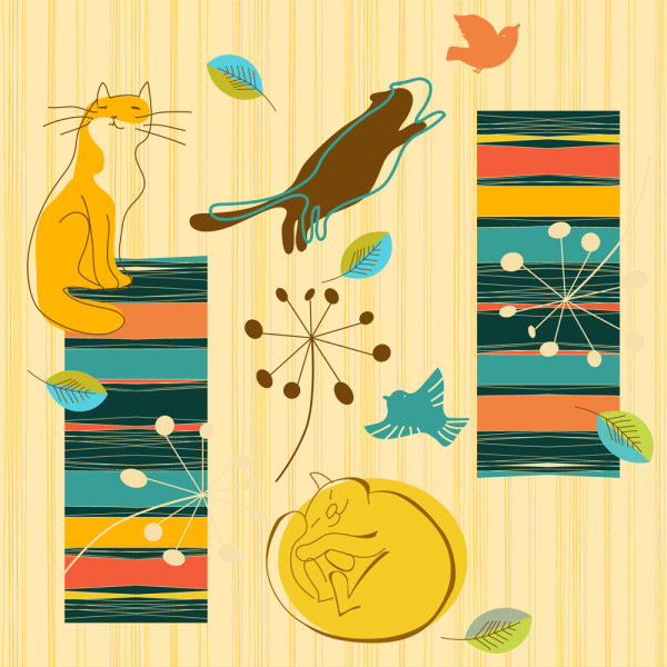 Cute line art cat pattern 04 - vector material