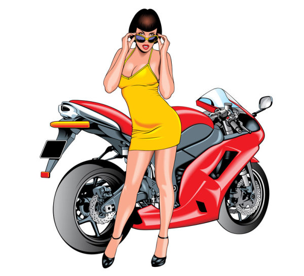 Sexy beauty and sports car 04 - vector material