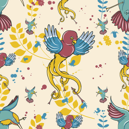 Cartoon love birds pattern 02 - vector material