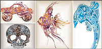 Trend pattern dolphins in the tropical fish -Off-road vehicles- Scorpions- Skeleton Vector