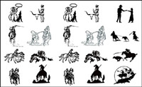 Black and white picture cowboy series 1-  vector material