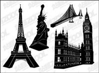 Famous building black and white vector material
