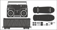 Radio - container - skateboard vector material