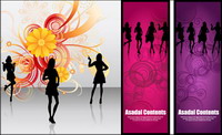 People silhouettes, flowers, vector material
