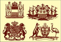 Statues, lion, crown, kangaroo, ostrich