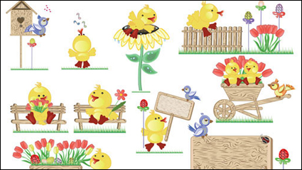 Cute Easter egg chicks vector material