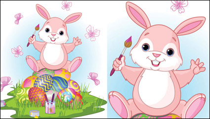 Cartoon rabbit and the egg 03 - vector