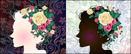 Woman with flowers Vector material -1