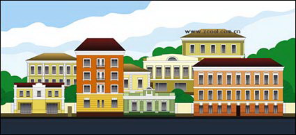 Vector cartoon town scenery